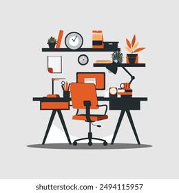 Workplace in office. Vector illustration in flat style. Workplace.