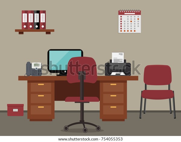 Workplace Office Worker There Desktop Computer Stock Vector