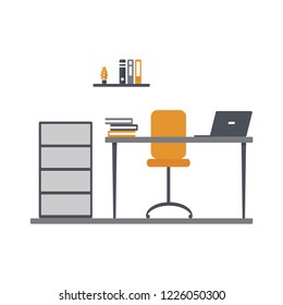 Workplace in office. Workspace with table and computer. Flat style vector illustration.