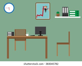 Workplace in office. workspace with table and computer. vector illustration.