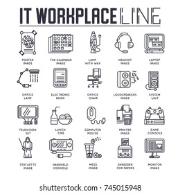 Workplace outline icons collection set. Office linear symbol pack. Modern template of thin line icons, logo, symbols, pictogram and flat illustrations concept