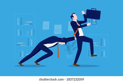 Workplace pressure - Businessman forcing unwilling employee to do work involuntary. Unwilling, mandatory and business pressure concept. Vector illustration.