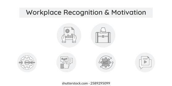 Workplace Recognition Motivation – Driving Employee Engagement icons with editable stroke.