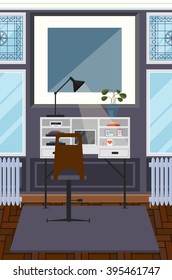 Workplace in room. Vector flat illustration. Flat design illustration. Home office, study room. Study room interior. 