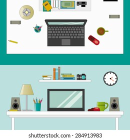 Workplace in room - vector flat style