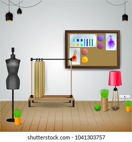 Sala de trabajo. Ilustración vectorial de la oficina moderna. Interior moderno y elegante.