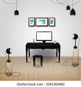 Workplace room. Vector illustration of modern office. Stylish and modern interior.