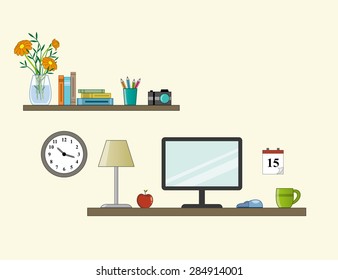 Workplace in room - vektor flat style