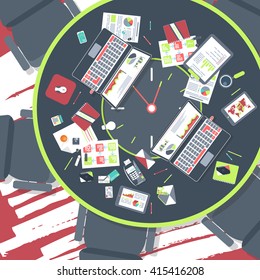 workplace round table with clock