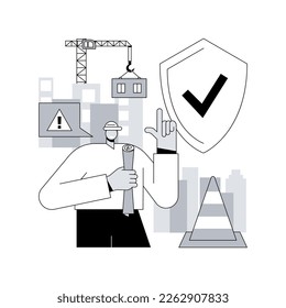 Ilustración vectorial de concepto abstracto de seguridad en el lugar de trabajo. Evaluación del lugar de trabajo, condiciones de trabajo seguras, salud ocupacional, servicio de seguridad de los empleados, metáfora abstracta del entorno laboral protegido.