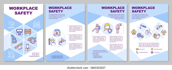 Workplace safety brochure template. Hazard control. Worker protection. Flyer, booklet, leaflet print, cover design with linear icons. Vector layouts for magazines, annual reports, advertising posters