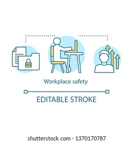 Workplace safety concept icon. Occupational safety idea thin line illustration. Labor rights protection. Collective bargaining. Job insurance. Vector isolated outline drawing. Editable stroke