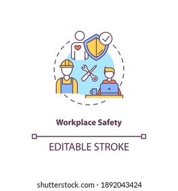 Workplace Safety Concept Icon. Worker Health Insurance. Office Regulation. Protection Instruction. Kinesiology Idea Thin Line Illustration. Vector Isolated Outline RGB Color Drawing. Editable Stroke