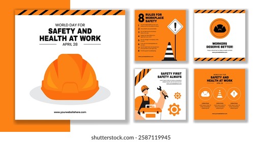 Workplace Safety and Health Day Social Media Post Flat Cartoon Illustration