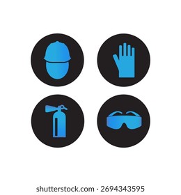 Ilustración vectorial del sistema del icono de la seguridad del lugar de trabajo para la protección del Industrial, construcción y Colección de los símbolos de la seguridad del fuego de los iconos del EPP, sistema del Vector de la salud y de la seguridad con el equipo protector y las muestras,