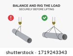 Workplace safety rule for lifting operations. Balance and rig the load securely before lifting. Flat vector illustration.