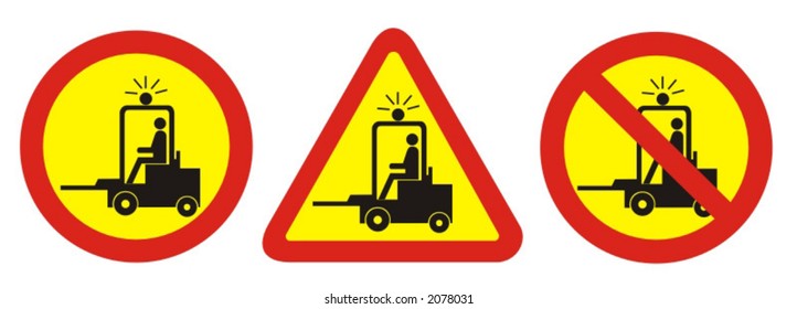 workplace safety - sings regarding forklift movements - vector illustrations