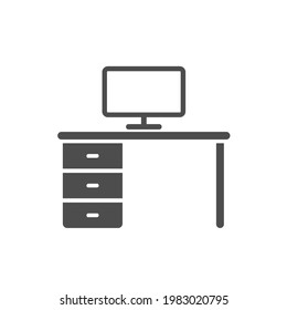 workplace silhouette vector icon isolated on white background. pc table furniture icon for web, mobile apps, ui design and print