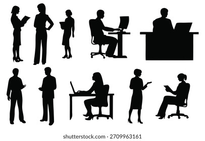 workplace silhouettes set isolated flat illustration on
