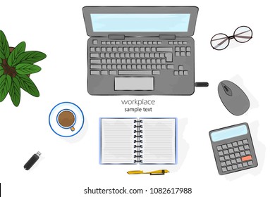 workplace sketch view from above. Vector