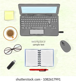 workplace sketch view from above. Vector