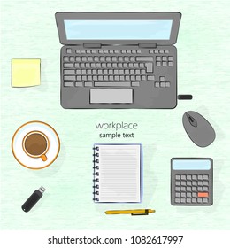 workplace sketch view from above. Vector