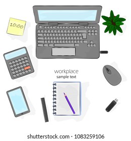 workplace sketch view from above. Vector