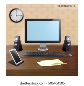 Workplace table. A computer. The modern concept. Realistic. For your design.