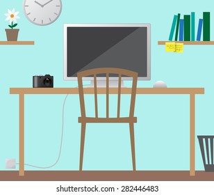 Workplace top concept Flat design Vector illustration.