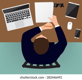 Workplace top concept Flat design Vector illustration.