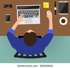 Workplace top concept Flat design Vector illustration.