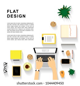 The workplace top view flat illustration.  Vector. EPS10