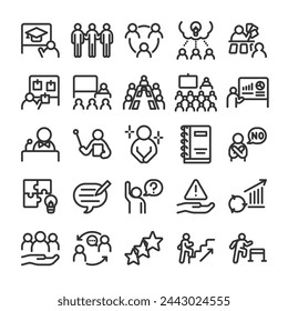 Workplace training in-house education icon set