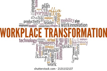 Workplace Transformation konzeptionelle Vektorgrafik Wort Cloud einzeln auf weißem Hintergrund.