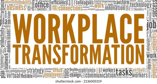 Workplace Transformation conceptual vector illustration word cloud isolated on white background.
