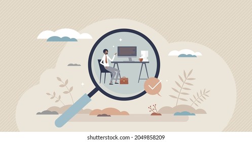 Workplace Transparency And Honest Company Attitude To Job Tiny Person Concept. Corporation Fairness And Moral Integrity With Clear Business Work And Legal Process Administration Vector Illustration.