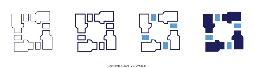 Workplace unity icon in 4 different styles. Thin Line, Line, Bold Line, Duotone. Duotone style. Editable stroke.