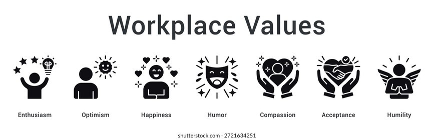 Workplace valora el ícono del Web de Anuncio celebrando el entusiasmo y el optimismo con felicidad, humor y aceptación humilde y compasiva.