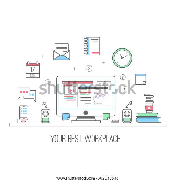 Workplace Vector Illustration Stock Vector (Royalty Free) 302133536 ...