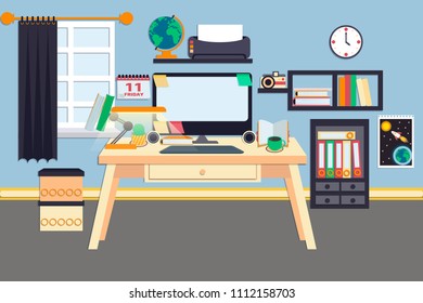 Cartoon Vector Illustration Interior Office Table Stock Vector (Royalty ...