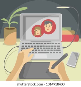 
Workplace vector illustration of a hand graphic tablet work graphic designer creative