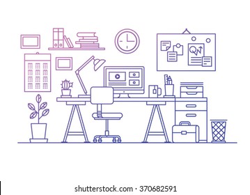 Workplace vector illustration in linear style.