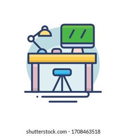 ilustración vectorial del lugar de trabajo.  Icono de esquema de inicio y nuevo negocio. 