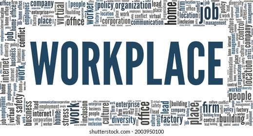 Workplace vector illustration word cloud isolated on a white background.