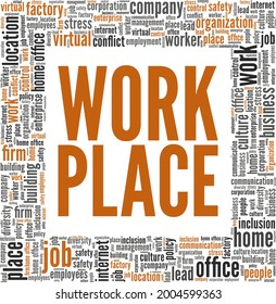 Workplace vector illustration word cloud isolated on a white background.