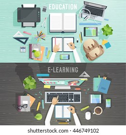 Workplace vector illustration.Education and e-learning concepts.