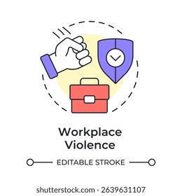 Workplace violence multi color concept icon. Physical security threat and risk. Damage of equipment. Round shape line illustration. Abstract idea. Graphic design. Easy to use in booklet