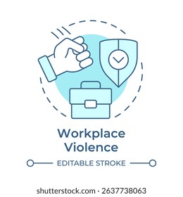 Workplace violence soft blue concept icon. Physical security threat and risk. Damage of equipment prevention. Round shape line illustration. Abstract idea. Graphic design. Easy to use in booklet