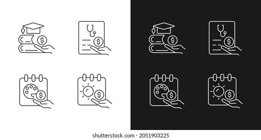 Workplace Wellbeing Benefits Linear Icons Set For Dark And Light Mode. Tuition Reimbursement. Sabbatical Leave. Customizable Thin Line Symbols. Isolated Vector Outline Illustrations. Editable Stroke