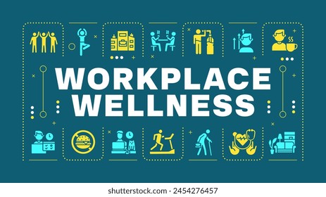 Workplace wellness blue word concept. Health promotion activities. Organizational policy. Visual communication. Vector art with lettering text, editable glyph icons. Hubot Sans font used